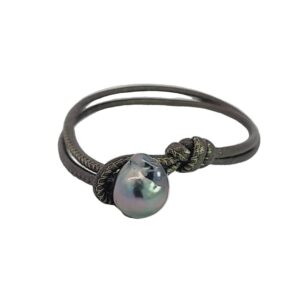 7.25" 12x14mm Silver Tahitian Pearl & Leather Toggle Bracelet