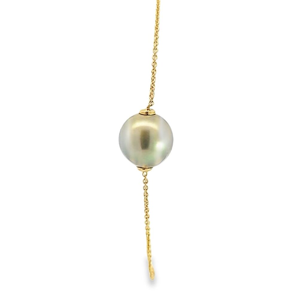 6.25" - 7" 18kt Yellow Gold Chain & 10.5mm Green Tahitian Pearl Bracelet
