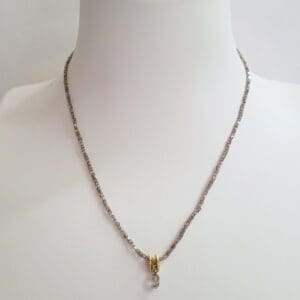 15.25" - 17" Square Cut Champagne Diamonds, 0.35ct Faceted Champagne Diamond Briolette Drop, 18kt Yellow Gold & Diamond Clasp,18kt Yellow Gold Chain