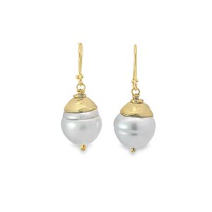 18kt Yellow Gold & White South Sea Pearl Earrings