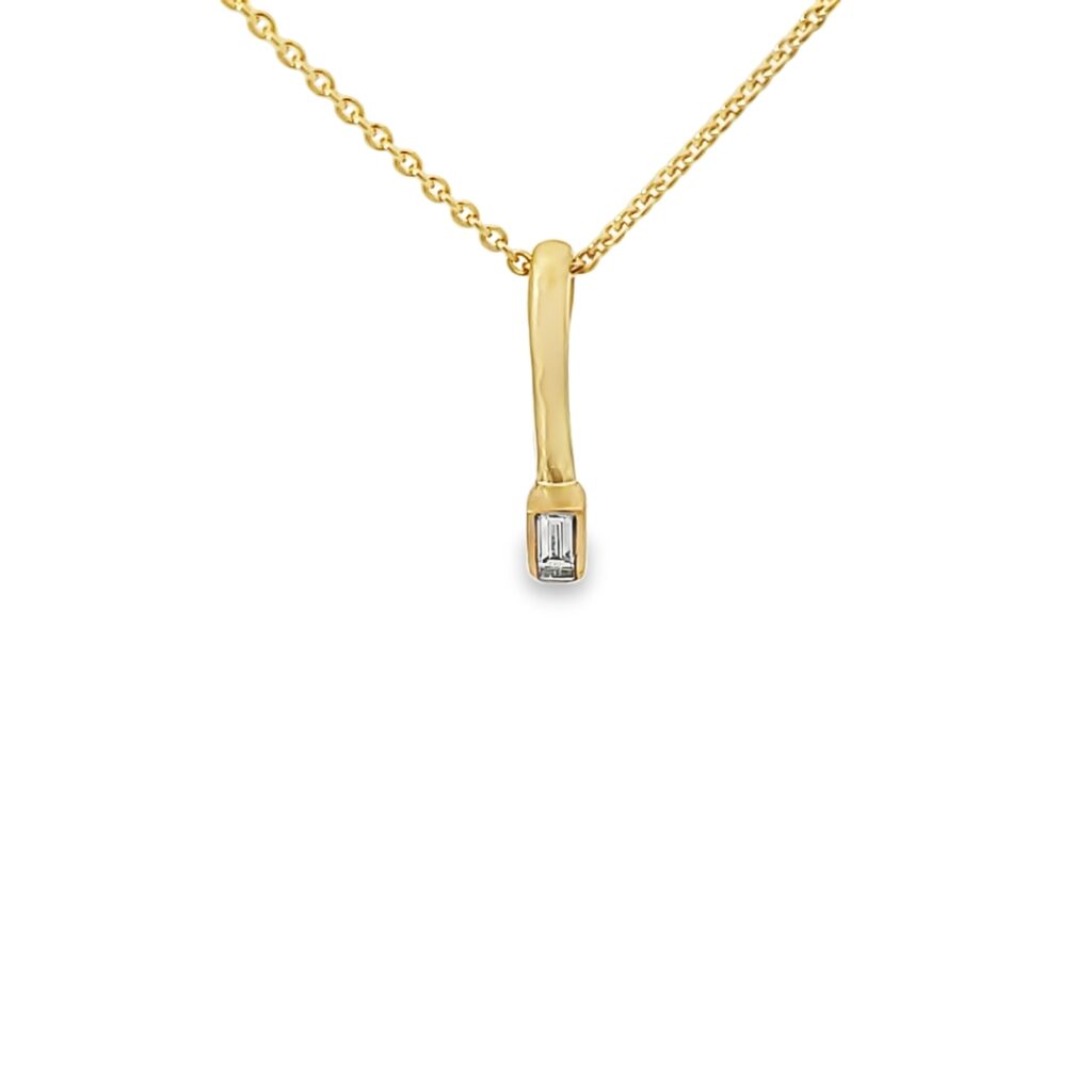 18kt Yellow Gold Handmade Bezel Set Baguette Diamond Pendant