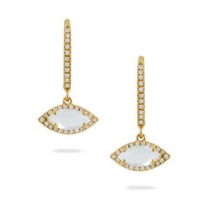 14kt Yellow Gold, White Topaz Center (1.06cts), Diamond Halo ( 0.20cts) Earrings