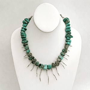 Rough Fire Mountain Turquoise and Sterling Silver Drops, Chain & Clasp Necklace