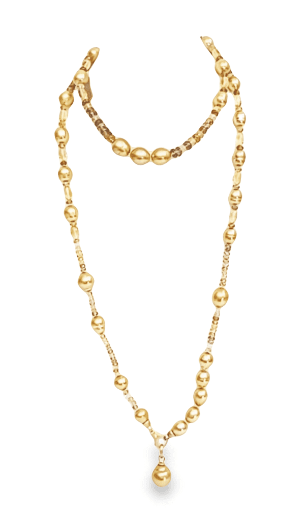 42" 10mm - 13.5mm Golden South Sea Pearls, Faceted Zircon & Citrine Beads, 15x17mm Golden South Sea Pearl Drop, 18kt Yellow Gold Clasp