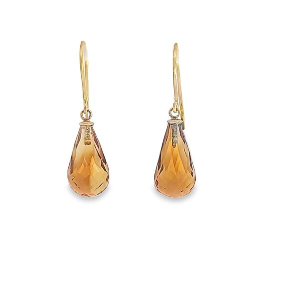 Faceted Citrine Drops & Brushed 18kt Yellow Gold Wire Earring