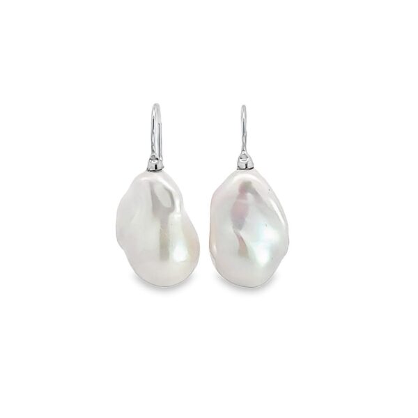 Jumbo White Freshwater Pearls & 18kt White Gold Wire Earrings