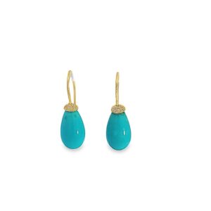 Sleeping Beauty Turquoise & Beaded 18kt Yellow Gold Earrings