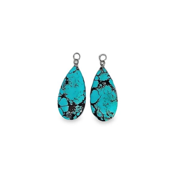 Kingman Turquoise & 18kt White Gold & Diamond Pin Earring Jackets