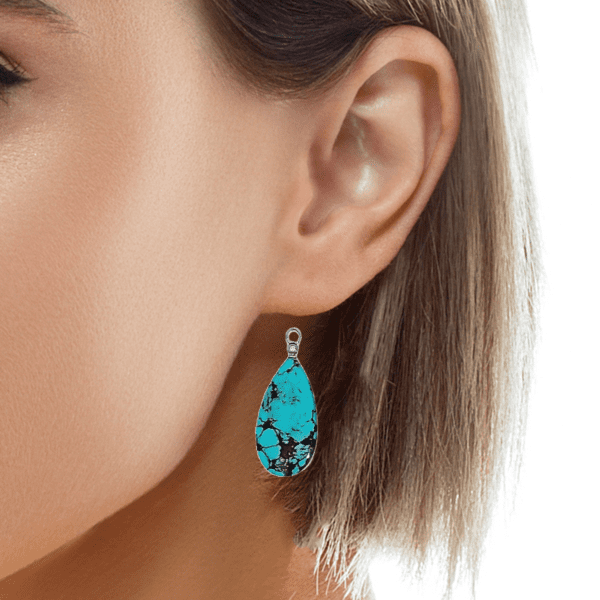 Kingman Turquoise & 18kt White Gold & Diamond Pin Earring Jackets