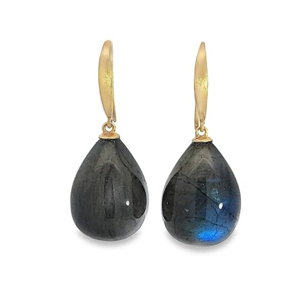 Labradorite Drops & Brushed 18kt Yellow Gold Wire Earrings