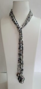 Multi Colored Tahitian Keshi Pearl Lariat with 18kt White Gold & Diamond Clasp