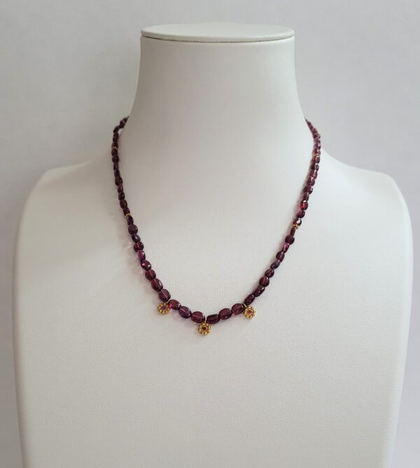 Cranberry Colored Polished Spinel Beads, 18kt Yellow Gold & Ruby Drops, 18kt Yellow Gold Beads & Clasp