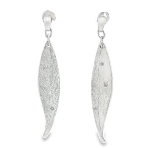 Sterling Silver Precious Metal Clay Leaf & White Sapphires Earring