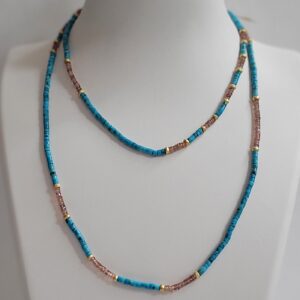 Montana Sapphires, Turquoise &18kt Yellow Gold Necklace