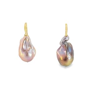 Pink Freshwater Pearls & 18kt Yellow Gold Earrings