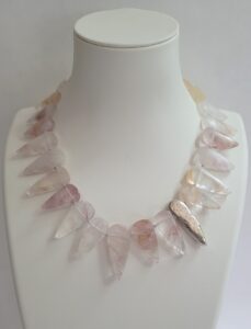 16.5" - 19" Ferruginous Quartz, Hand Hammered Fine Sterling Silver Nugget & Clasp Necklace