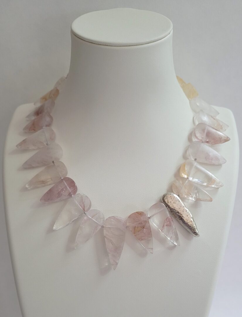 16.5" - 19" Ferruginous Quartz, Hand Hammered Fine Sterling Silver Nugget & Clasp Necklace