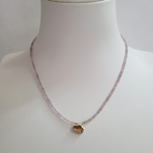 15" - 16.5" Ametrine Beads, 18kt Yellow Gold Handmade Bezel set Pink Sapphire Slice, 18kt Yellow Gold Handmade Clasp