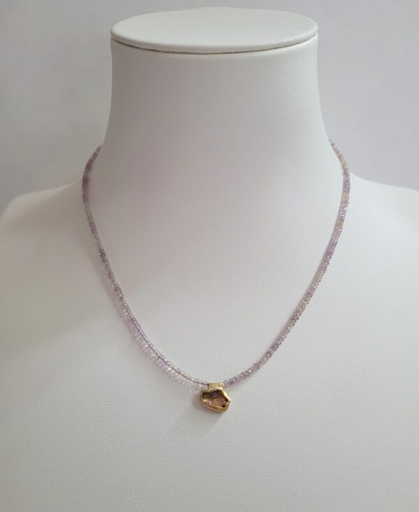 15" - 16.5" Ametrine Beads, 18kt Yellow Gold Handmade Bezel set Pink Sapphire Slice, 18kt Yellow Gold Handmade Clasp