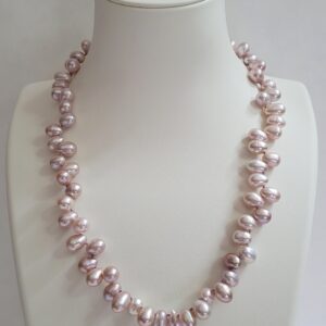 20" Pink Freshwater Teardrop Pearls Knotted on Silk with a 14kt Yellow Gold Ball Clasp