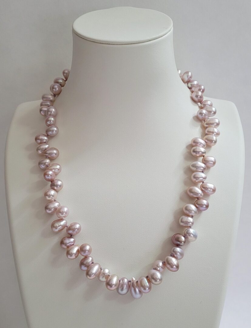 20" Pink Freshwater Teardrop Pearls Knotted on Silk with a 14kt Yellow Gold Ball Clasp