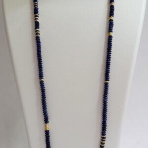 33" Raw Lapis Beads, 18kt Yellow Gold Beads & Clasp Necklace