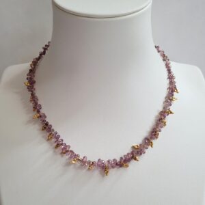 13.5" - 16" Soft Rose Colored Faceted Montana Sapphire Briolette, 18kt Yellow Gold Beads & Clasp, 14kt Yellow Gold Chain Necklace