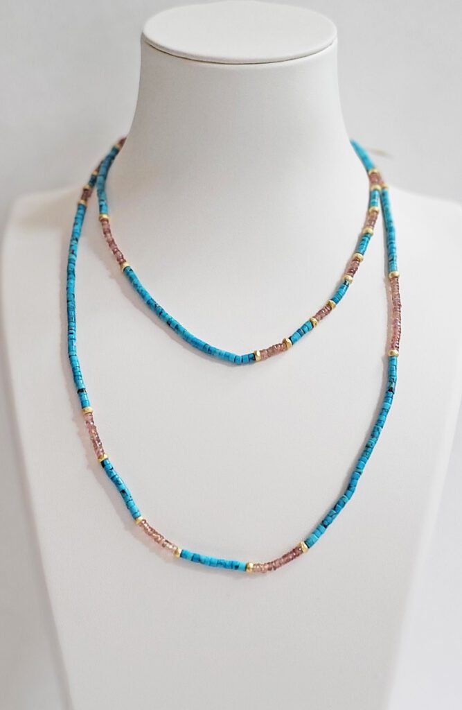 Montana Sapphires, Turquoise &18kt Yellow Gold Necklace