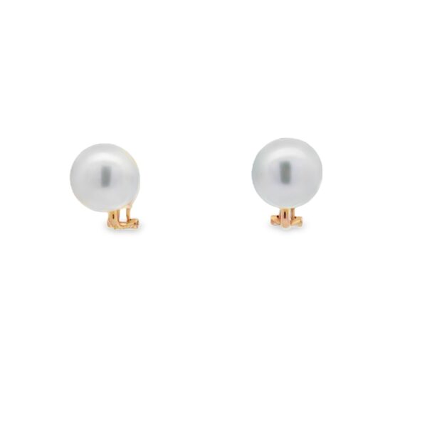 13mm White South Sea Pearls & 14kt Yellow Gold Omega Clip on Earrings