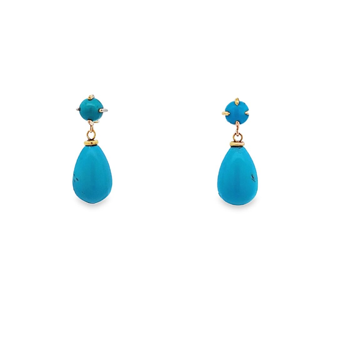 Teardrop Arizona Turquoise Drops, 14kt Yellow Gold & Arizona Turquoise Post Earring