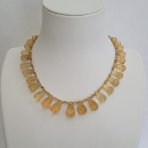 15" - 17" Graduated Carved Citrine Teardrop Gemstones, Yellow Montana Sapphire Beads, 18kt Yellow Gold Beads, Clasp & Chain Necklace