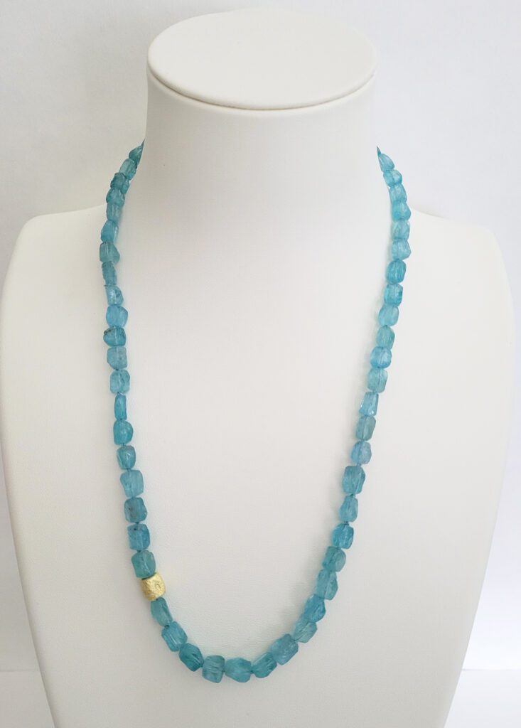 Raw Apatite, Handmade & Hand Hammered 18kt Yellow Gold Bead, Handmade 18kt Yellow Gold Clasp, 18kt Yellow Gold Chain Necklace