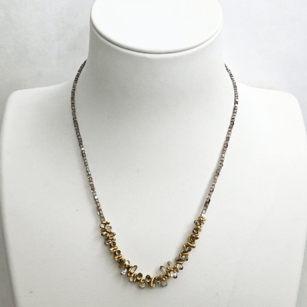 Square Champange Diamonds, Champange Diamond Brioletts & 18kt Yellow Gold Necklace