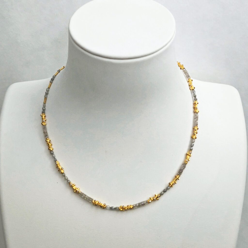 Oval Grey Diamonds, Faceted Flat Grey Diamonds & 18kt Yellow Gold Necklace