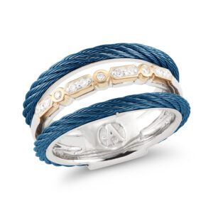 18kt Yellow Gold, Diamond (0.09cts) & Blue Cable Ring