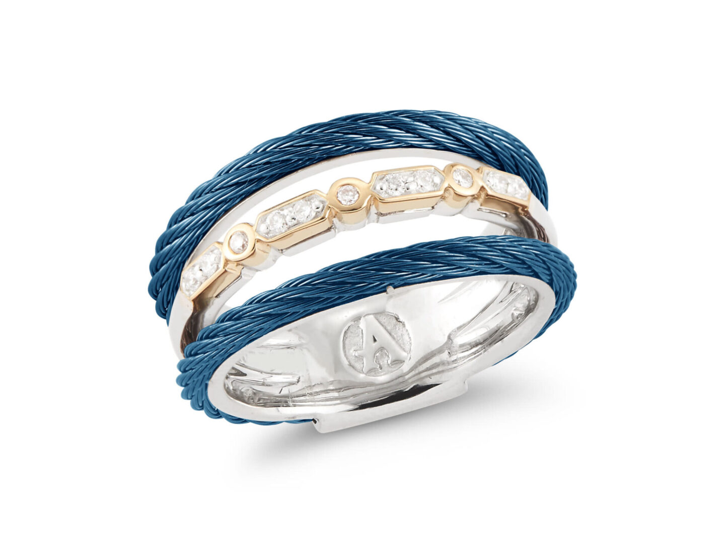 18kt Yellow Gold, Diamond (0.09cts) & Blue Cable Ring