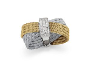 18kt White Gold, Yellow & Grey Cable Ring