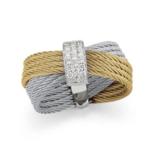 18kt White Gold, Yellow & Grey Cable Ring