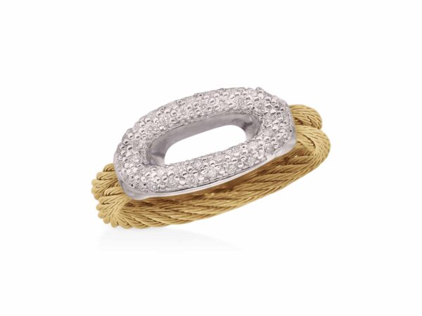 Yellow Cable Open Oval Ring with 18kt White Gold & Diamonds