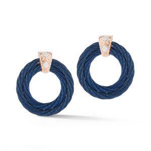 Navy Cable Wreath Earrings with 18kt Rose Gold & Diamonds