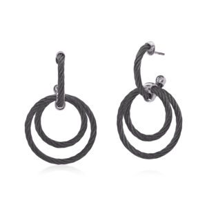 18kt White Gold, Sterling Silver & Black Cable Earrings