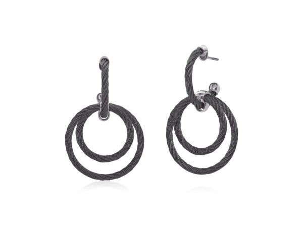 18kt White Gold, Sterling Silver & Black Cable Earrings