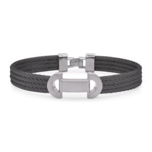 Sterling Silver, Black Cable & Sterling Silver Buckle Bracelet