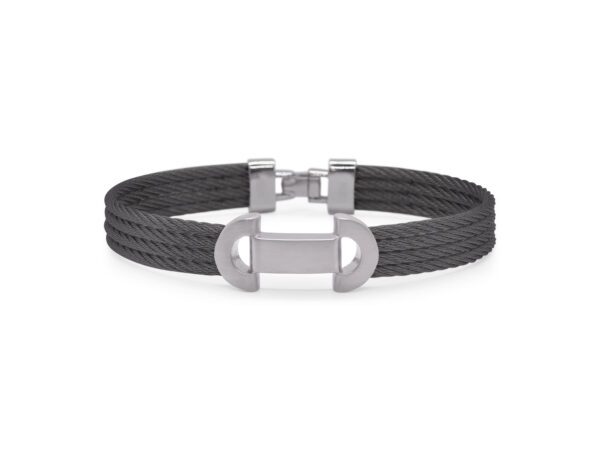 Sterling Silver, Black Cable & Sterling Silver Buckle Bracelet