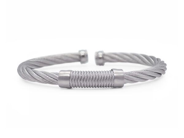 Men's Twist Cable Bracelet with Sterling Silver & Grey Stainless Steel Cable