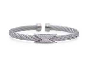 Grey Cable Hourglass Cuff with 18kt White Gold & Diamonds