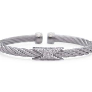 Grey Cable Hourglass Cuff with 18kt White Gold & Diamonds