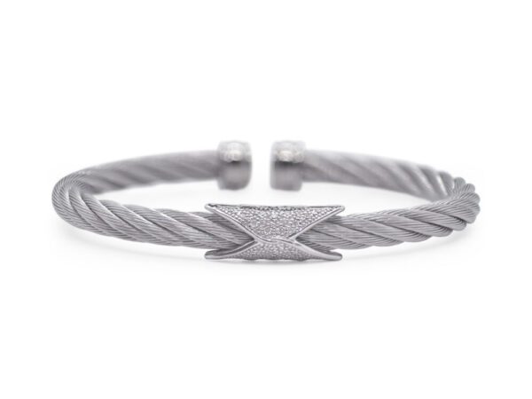 Grey Cable Hourglass Cuff with 18kt White Gold & Diamonds