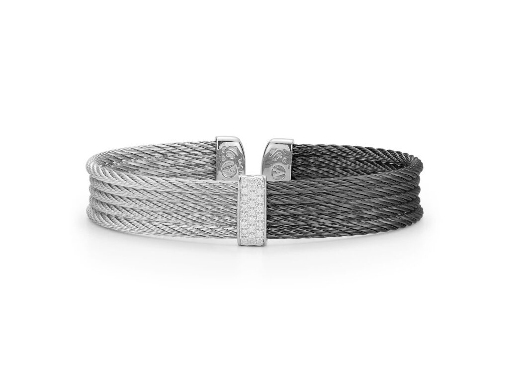 18kt White Gold, Diamond (0.19cts) Black & Grey Cable Bracelet