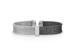 18kt White Gold, Diamond (0.19cts) Black & Grey Cable Bracelet